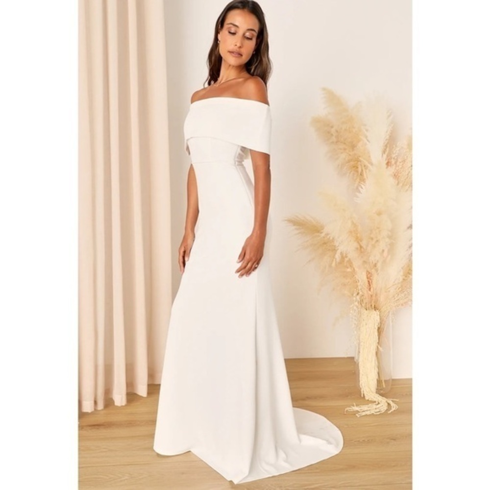 NWT Lulu’s Exceptional Romance White Off-the-Shoulder Mermaid Maxi Wedding Dress
